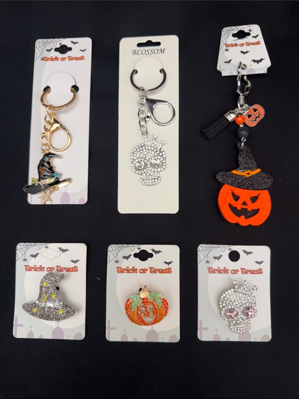 Assorted Halloween Brooch and Keychain Set.